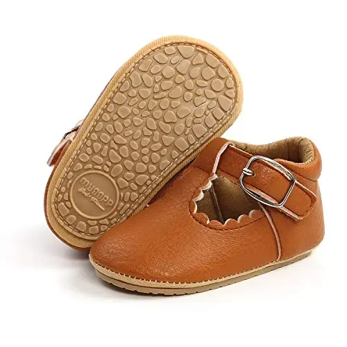 SOFMUO Baby Boys Girls Lace Up Leather Sneakers Soft Rubber Sole Infant Moccasins Newborn Oxford Loafers Anti-Slip Toddler Wedding Uniform Dress Shoes 