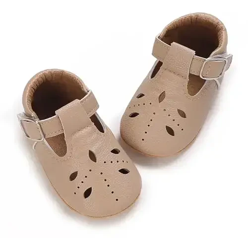 SOFMUO Baby Boys Girls Lace Up Leather Sneakers Soft Rubber Sole Infant Moccasins Newborn Oxford Loafers Anti-Slip Toddler Wedding Uniform Dress Shoes - 4
