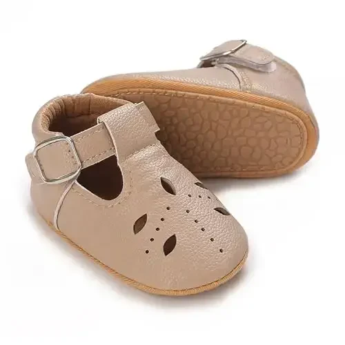 SOFMUO Baby Boys Girls Lace Up Leather Sneakers Soft Rubber Sole Infant Moccasins Newborn Oxford Loafers Anti-Slip Toddler Wedding Uniform Dress Shoes - 6
