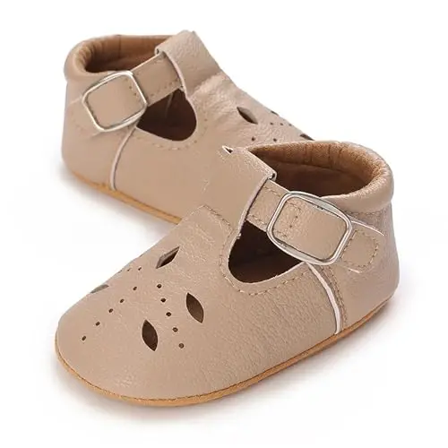 SOFMUO Baby Boys Girls Lace Up Leather Sneakers Soft Rubber Sole Infant Moccasins Newborn Oxford Loafers Anti-Slip Toddler Wedding Uniform Dress Shoes - 1