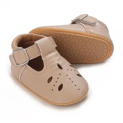 SOFMUO Baby Boys Girls Lace Up Leather Sneakers Soft Rubber Sole Infant Moccasins Newborn Oxford Loafers Anti-Slip Toddler Wedding Uniform Dress Shoes - 6