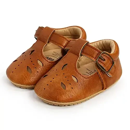 SOFMUO Baby Boys Girls Lace Up Leather Sneakers Soft Rubber Sole Infant Moccasins Newborn Oxford Loafers Anti-Slip Toddler Wedding Uniform Dress Shoes - 5