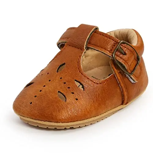 SOFMUO Baby Boys Girls Lace Up Leather Sneakers Soft Rubber Sole Infant Moccasins Newborn Oxford Loafers Anti-Slip Toddler Wedding Uniform Dress Shoes 