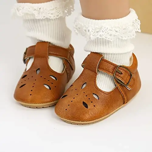 SOFMUO Baby Boys Girls Lace Up Leather Sneakers Soft Rubber Sole Infant Moccasins Newborn Oxford Loafers Anti-Slip Toddler Wedding Uniform Dress Shoes - SOFMUO (1)