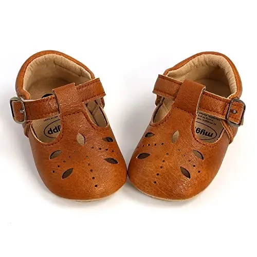 SOFMUO Baby Boys Girls Lace Up Leather Sneakers Soft Rubber Sole Infant Moccasins Newborn Oxford Loafers Anti-Slip Toddler Wedding Uniform Dress Shoes - 4