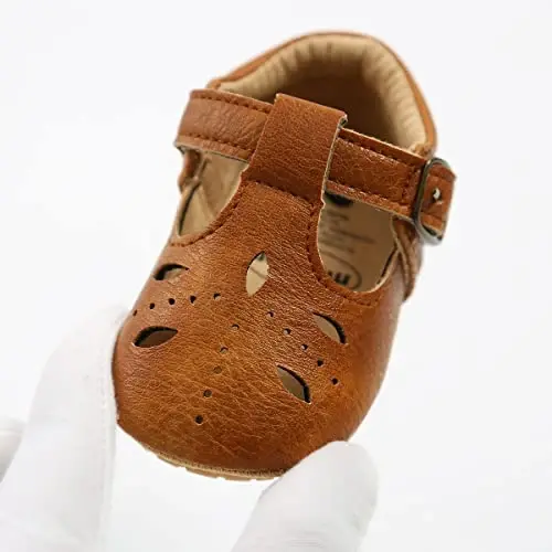 SOFMUO Baby Boys Girls Lace Up Leather Sneakers Soft Rubber Sole Infant Moccasins Newborn Oxford Loafers Anti-Slip Toddler Wedding Uniform Dress Shoes - 6