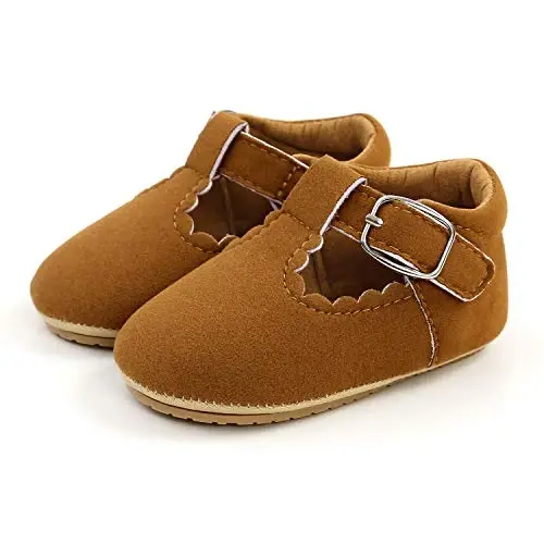 SOFMUO Baby Boys Girls Lace Up Leather Sneakers Soft Rubber Sole Infant Moccasins Newborn Oxford Loafers Anti-Slip Toddler Wedding Uniform Dress Shoes - 6