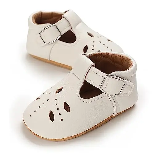 SOFMUO Baby Boys Girls Lace Up Leather Sneakers Soft Rubber Sole Infant Moccasins Newborn Oxford Loafers Anti-Slip Toddler Wedding Uniform Dress Shoes 