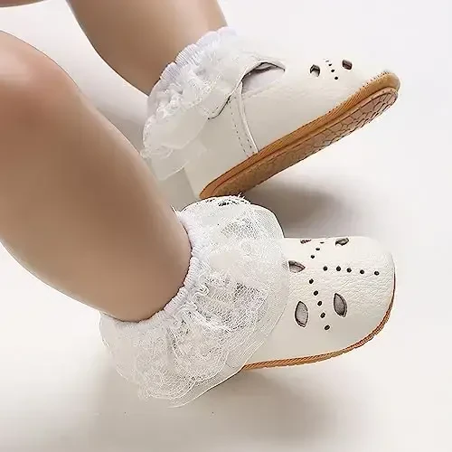 SOFMUO Baby Boys Girls Lace Up Leather Sneakers Soft Rubber Sole Infant Moccasins Newborn Oxford Loafers Anti-Slip Toddler Wedding Uniform Dress Shoes - 3
