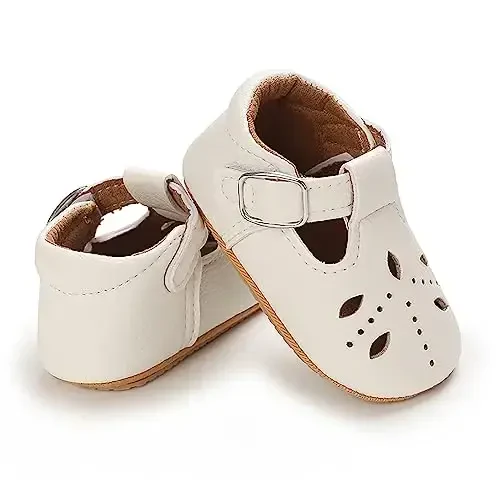 SOFMUO Baby Boys Girls Lace Up Leather Sneakers Soft Rubber Sole Infant Moccasins Newborn Oxford Loafers Anti-Slip Toddler Wedding Uniform Dress Shoes - 6