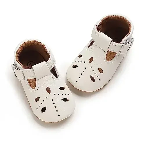 SOFMUO Baby Boys Girls Lace Up Leather Sneakers Soft Rubber Sole Infant Moccasins Newborn Oxford Loafers Anti-Slip Toddler Wedding Uniform Dress Shoes - 7