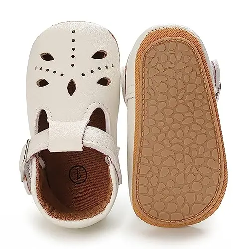 SOFMUO Baby Boys Girls Lace Up Leather Sneakers Soft Rubber Sole Infant Moccasins Newborn Oxford Loafers Anti-Slip Toddler Wedding Uniform Dress Shoes - 5