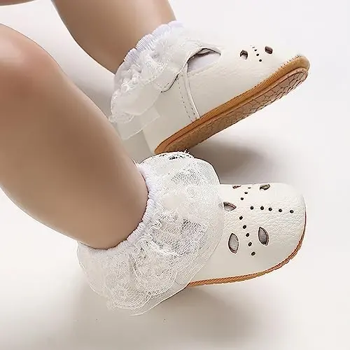 SOFMUO Baby Boys Girls Lace Up Leather Sneakers Soft Rubber Sole Infant Moccasins Newborn Oxford Loafers Anti-Slip Toddler Wedding Uniform Dress Shoes - 3