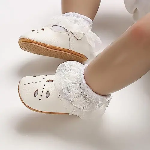 SOFMUO Baby Boys Girls Lace Up Leather Sneakers Soft Rubber Sole Infant Moccasins Newborn Oxford Loafers Anti-Slip Toddler Wedding Uniform Dress Shoes - 4