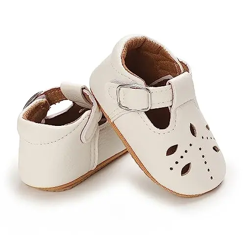 SOFMUO Baby Boys Girls Lace Up Leather Sneakers Soft Rubber Sole Infant Moccasins Newborn Oxford Loafers Anti-Slip Toddler Wedding Uniform Dress Shoes - 6