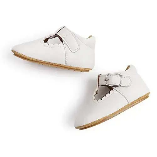 SOFMUO Baby Boys Girls Lace Up Leather Sneakers Soft Rubber Sole Infant Moccasins Newborn Oxford Loafers Anti-Slip Toddler Wedding Uniform Dress Shoes - 4