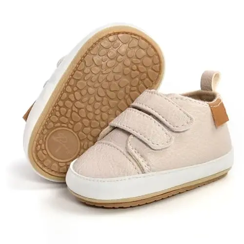 SOFMUO Baby Boys Girls High Top Ankle PU Leather Sneakers Soft Rubber Sole Infant Moccasins Newborn Oxford Loafers Anti-Slip Toddler Wedding Uniform Dress Shoes 