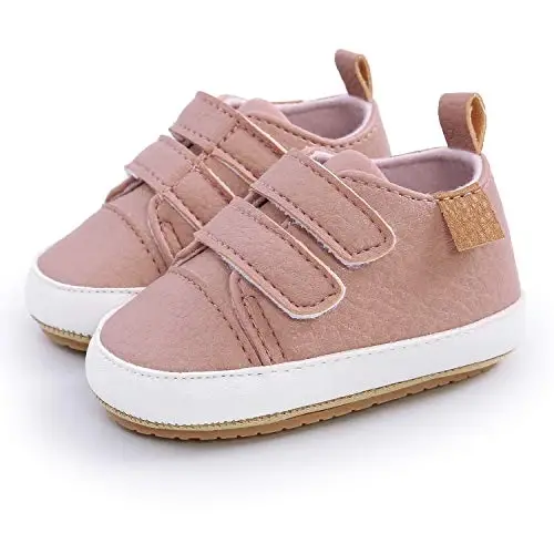 SOFMUO Baby Boys Girls High Top Ankle PU Leather Sneakers Soft Rubber Sole Infant Moccasins Newborn Oxford Loafers Anti-Slip Toddler Wedding Uniform Dress Shoes - 6