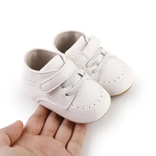 SOFMUO Baby Boys Girls High Top Ankle PU Leather Sneakers Soft Rubber Sole Infant Moccasins Newborn Oxford Loafers Anti-Slip Toddler Wedding Uniform Dress Shoes - 4