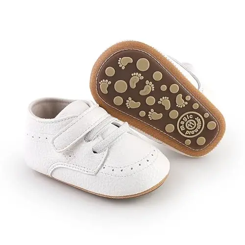 SOFMUO Baby Boys Girls High Top Ankle PU Leather Sneakers Soft Rubber Sole Infant Moccasins Newborn Oxford Loafers Anti-Slip Toddler Wedding Uniform Dress Shoes 