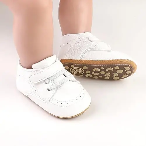 SOFMUO Baby Boys Girls High Top Ankle PU Leather Sneakers Soft Rubber Sole Infant Moccasins Newborn Oxford Loafers Anti-Slip Toddler Wedding Uniform Dress Shoes - 3
