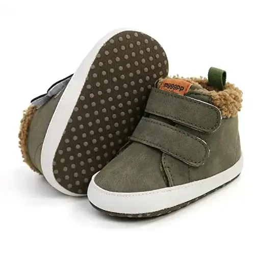 SOFMUO Baby Boys Girls High Top Ankle PU Leather Sneakers Soft Rubber Sole Infant Moccasins Newborn Oxford Loafers Anti-Slip Toddler Wedding Uniform Dress Shoes 