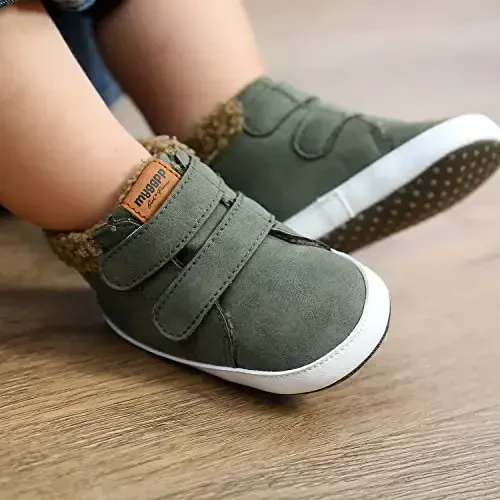 SOFMUO Baby Boys Girls High Top Ankle PU Leather Sneakers Soft Rubber Sole Infant Moccasins Newborn Oxford Loafers Anti-Slip Toddler Wedding Uniform Dress Shoes - 3