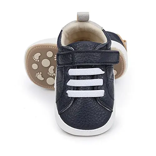 SOFMUO Baby Boys Girls High Top Ankle PU Leather Sneakers Soft Rubber Sole Infant Moccasins Newborn Oxford Loafers Anti-Slip Toddler Wedding Uniform Dress Shoes - 1