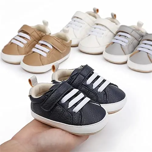 SOFMUO Baby Boys Girls High Top Ankle PU Leather Sneakers Soft Rubber Sole Infant Moccasins Newborn Oxford Loafers Anti-Slip Toddler Wedding Uniform Dress Shoes - 3
