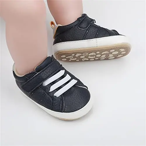 SOFMUO Baby Boys Girls High Top Ankle PU Leather Sneakers Soft Rubber Sole Infant Moccasins Newborn Oxford Loafers Anti-Slip Toddler Wedding Uniform Dress Shoes - SOFMUO (1)