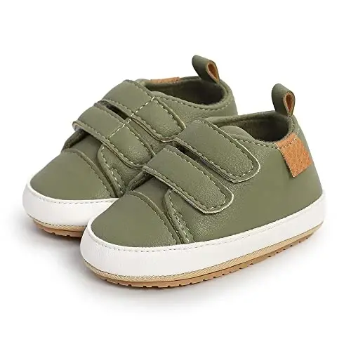 SOFMUO Baby Boys Girls High Top Ankle PU Leather Sneakers Soft Rubber Sole Infant Moccasins Newborn Oxford Loafers Anti-Slip Toddler Wedding Uniform Dress Shoes - 6
