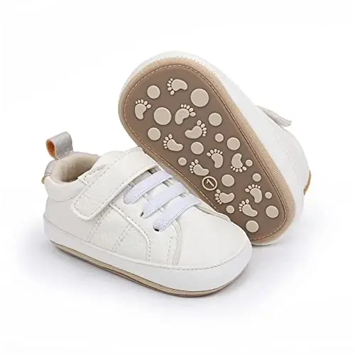 SOFMUO Baby Boys Girls High Top Ankle PU Leather Sneakers Soft Rubber Sole Infant Moccasins Newborn Oxford Loafers Anti-Slip Toddler Wedding Uniform Dress Shoes - 1