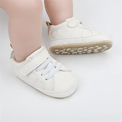 SOFMUO Baby Boys Girls High Top Ankle PU Leather Sneakers Soft Rubber Sole Infant Moccasins Newborn Oxford Loafers Anti-Slip Toddler Wedding Uniform Dress Shoes - 2
