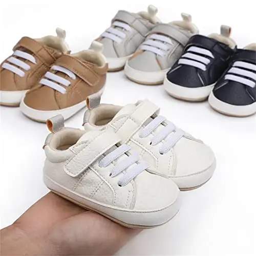 SOFMUO Baby Boys Girls High Top Ankle PU Leather Sneakers Soft Rubber Sole Infant Moccasins Newborn Oxford Loafers Anti-Slip Toddler Wedding Uniform Dress Shoes - 3