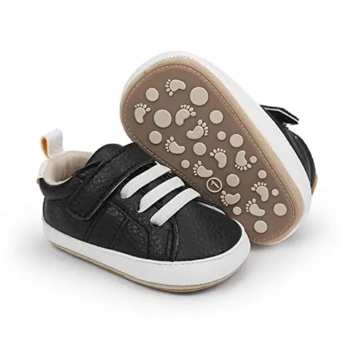 SOFMUO Baby Boys Girls High Top Ankle PU Leather Sneakers Soft Rubber Sole Infant Moccasins Newborn Oxford Loafers Anti-Slip Toddler Wedding Uniform Dress Shoes - 1