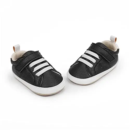 SOFMUO Baby Boys Girls High Top Ankle PU Leather Sneakers Soft Rubber Sole Infant Moccasins Newborn Oxford Loafers Anti-Slip Toddler Wedding Uniform Dress Shoes - 6