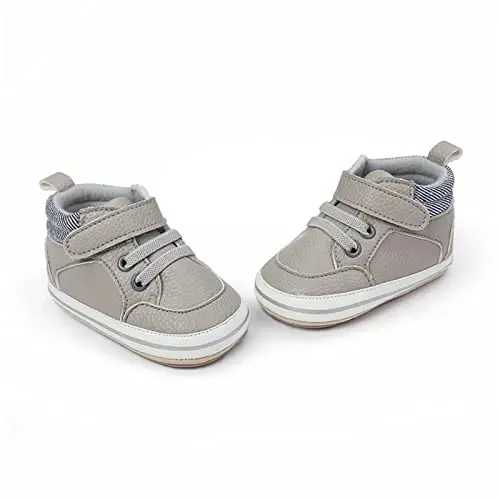 SOFMUO Baby Boys Girls High Top Ankle PU Leather Sneakers Soft Rubber Sole Infant Moccasins Newborn Oxford Loafers Anti-Slip Toddler Wedding Uniform Dress Shoes - 6