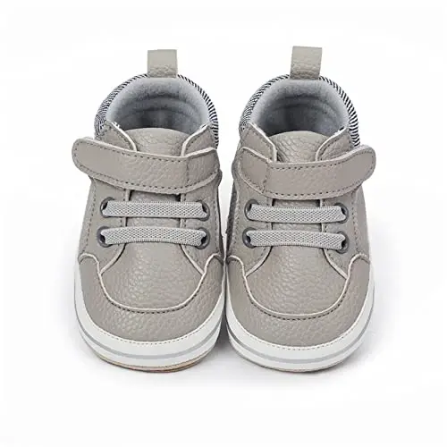 SOFMUO Baby Boys Girls High Top Ankle PU Leather Sneakers Soft Rubber Sole Infant Moccasins Newborn Oxford Loafers Anti-Slip Toddler Wedding Uniform Dress Shoes - 7