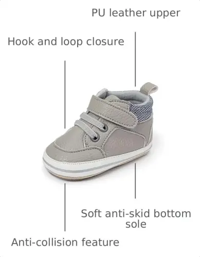 SOFMUO Baby Boys Girls High Top Ankle PU Leather Sneakers Soft Rubber Sole Infant Moccasins Newborn Oxford Loafers Anti-Slip Toddler Wedding Uniform Dress Shoes 