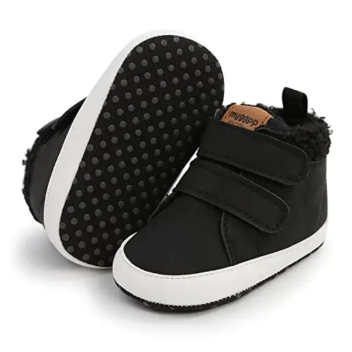 SOFMUO Baby Boys Girls High Top Ankle PU Leather Sneakers Soft Rubber Sole Infant Moccasins Newborn Oxford Loafers Anti-Slip Toddler Wedding Uniform Dress Shoes - 1