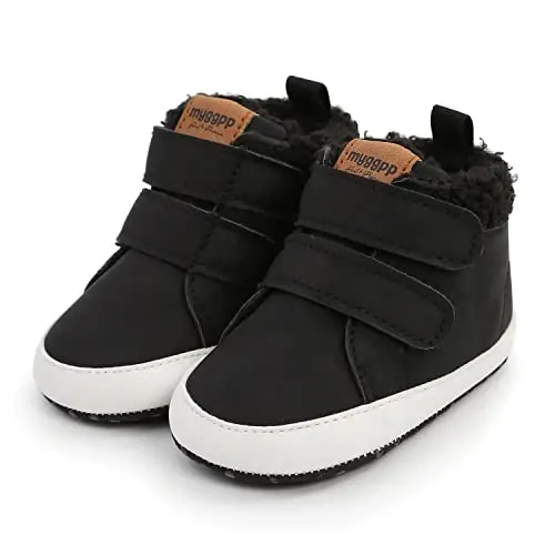 SOFMUO Baby Boys Girls High Top Ankle PU Leather Sneakers Soft Rubber Sole Infant Moccasins Newborn Oxford Loafers Anti-Slip Toddler Wedding Uniform Dress Shoes - 6