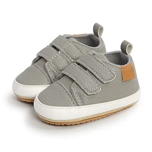 SOFMUO Baby Boys Girls High Top Ankle PU Leather Sneakers Soft Rubber Sole Infant Moccasins Newborn Oxford Loafers Anti-Slip Toddler Wedding Uniform Dress Shoes - 6