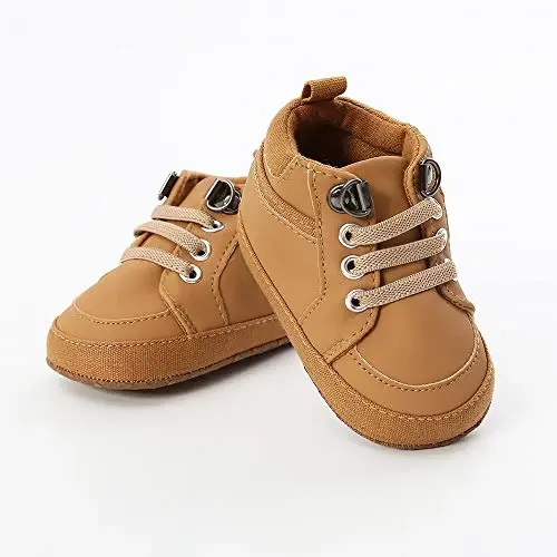 SOFMUO Baby Boys Girls High Top Ankle PU Leather Sneakers Soft Rubber Sole Infant Moccasins Newborn Oxford Loafers Anti-Slip Toddler Wedding Uniform Dress Shoes - 4