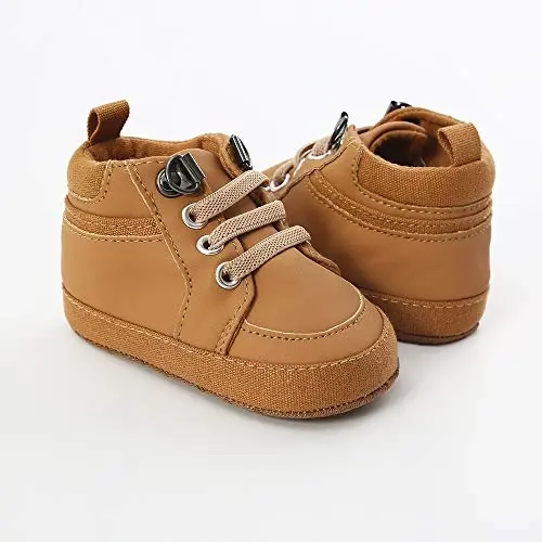 SOFMUO Baby Boys Girls High Top Ankle PU Leather Sneakers Soft Rubber Sole Infant Moccasins Newborn Oxford Loafers Anti-Slip Toddler Wedding Uniform Dress Shoes - 5