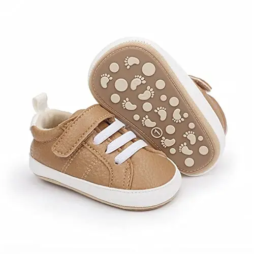 SOFMUO Baby Boys Girls High Top Ankle PU Leather Sneakers Soft Rubber Sole Infant Moccasins Newborn Oxford Loafers Anti-Slip Toddler Wedding Uniform Dress Shoes - SOFMUO