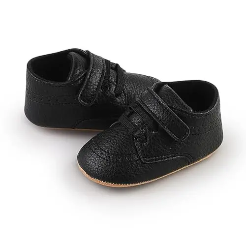 SOFMUO Baby Boys Girls High Top Ankle PU Leather Sneakers Soft Rubber Sole Infant Moccasins Newborn Oxford Loafers Anti-Slip Toddler Wedding Uniform Dress Shoes - 6