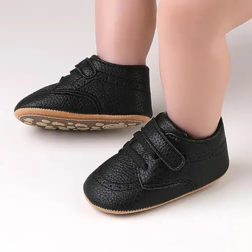SOFMUO Baby Boys Girls High Top Ankle PU Leather Sneakers Soft Rubber Sole Infant Moccasins Newborn Oxford Loafers Anti-Slip Toddler Wedding Uniform Dress Shoes - 2