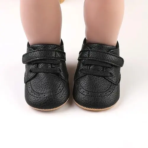 SOFMUO Baby Boys Girls High Top Ankle PU Leather Sneakers Soft Rubber Sole Infant Moccasins Newborn Oxford Loafers Anti-Slip Toddler Wedding Uniform Dress Shoes - 3