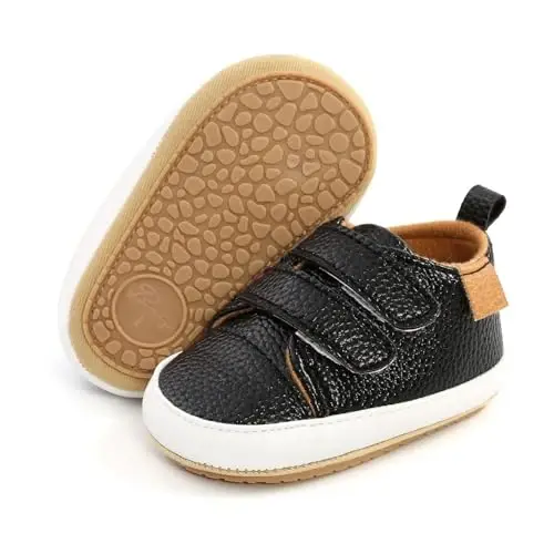 SOFMUO Baby Boys Girls High Top Ankle PU Leather Sneakers Soft Rubber Sole Infant Moccasins Newborn Oxford Loafers Anti-Slip Toddler Wedding Uniform Dress Shoes 