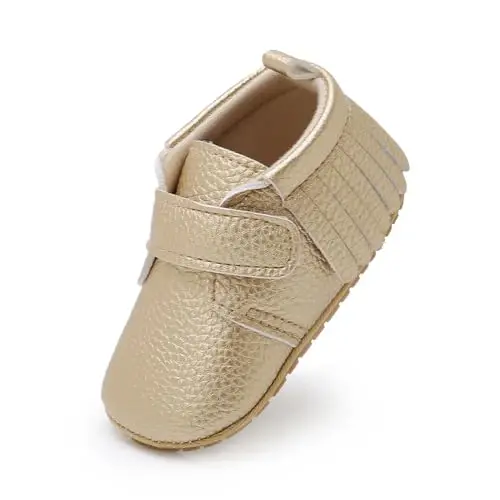 SOFMUO Baby Boys Girls High Top Ankle PU Leather Sneakers Soft Rubber Sole Infant Moccasins Newborn Oxford Loafers Anti-Slip Toddler Wedding Uniform Dress Shoes - 6